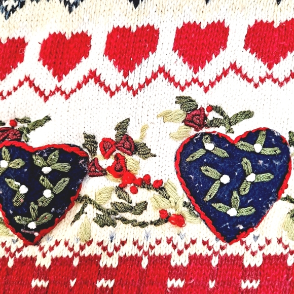 Heirloom Collectibles vintage hearts ugly Christmas chunky knit sweater cardigan - Picture 14 of 16